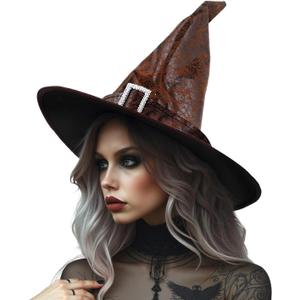 Halloween Witch Hat for Women - Themed Party Headwear Accessory (Brown)