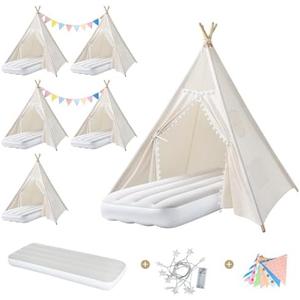 6 Pack Teepee Tent for Kids Indoor Sleepover Tents for Girls Party, with Inflatable Airbeds, Washable & Foldable Toddler Slumber Party Tent for Girls & Boys