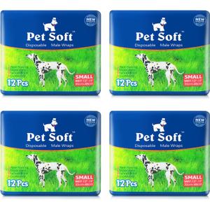 Pet Soft Disposable Male Dog Wraps - Dog Diapers for Male Dogs, Puppy Diapers 48pcs Small (Small (48 Count))
