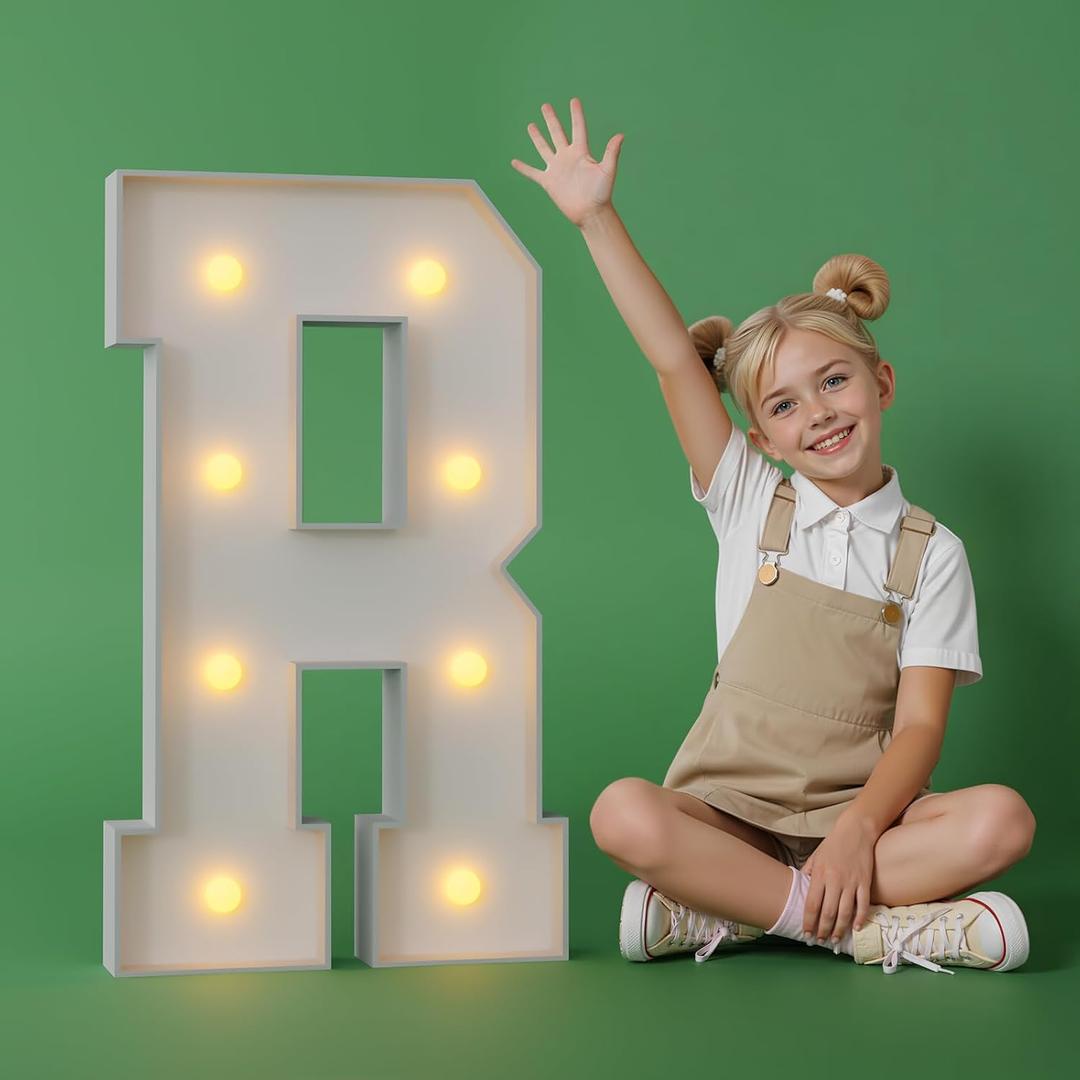 2.3FT Marquee Letters R Large Light Up Letters Cool White Big Foam Cardboard Graduations Prom Marry Me Wedding Birthday Party Decorations Backdrop Sign R
