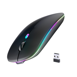 Wireless Bluetooth Mouse, Rechargeable, LED, Silent, Ultrathin Design (Bluetooth 5.2 and 2.4GHz USB Receiver) | Portable Computer Mouse for Laptops, iPads, MacBooks and Apple Devices (Black)