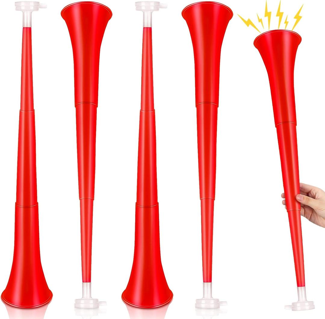 Sosation 4 Pieces Collapsible Stadium Horn 24 Inch Vuvuzela Plastic Trumpet Horn Blow Noisemakers for Sporting Events Football Games Sports Party Supplies Favors Accessories(Red)