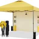 Tunbne 10'x10' Pop Up Canopy Tent with 1 Sidewall and 6 Pockets, One Push Setup, Instant Shade Tent with Vented Roof for Beach Patio Outdoor, Case, 8 Stakes, 4 Ropes, 4 Sandbags (Yellow, 10x10)