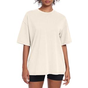 Womens Washed Vintage Oversized T-Shirt Casual Baggy Streetwear Boyfriend Tee Workout Short Sleeve Cotton Tops (Medium, Beige)
