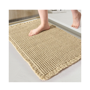Waffle Bathroom Rugs Super Absorbent Non Slip Bath Mats Quick Dry Ultra Soft Shower Mats Machine Washable Bathroom Rugs with Tassels, Khaki, 18"x30"
