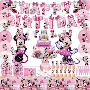 Pink-Themed Birthday Party Decorations Set - Includes Banner, Tablecloth, Balloons, Cutlery