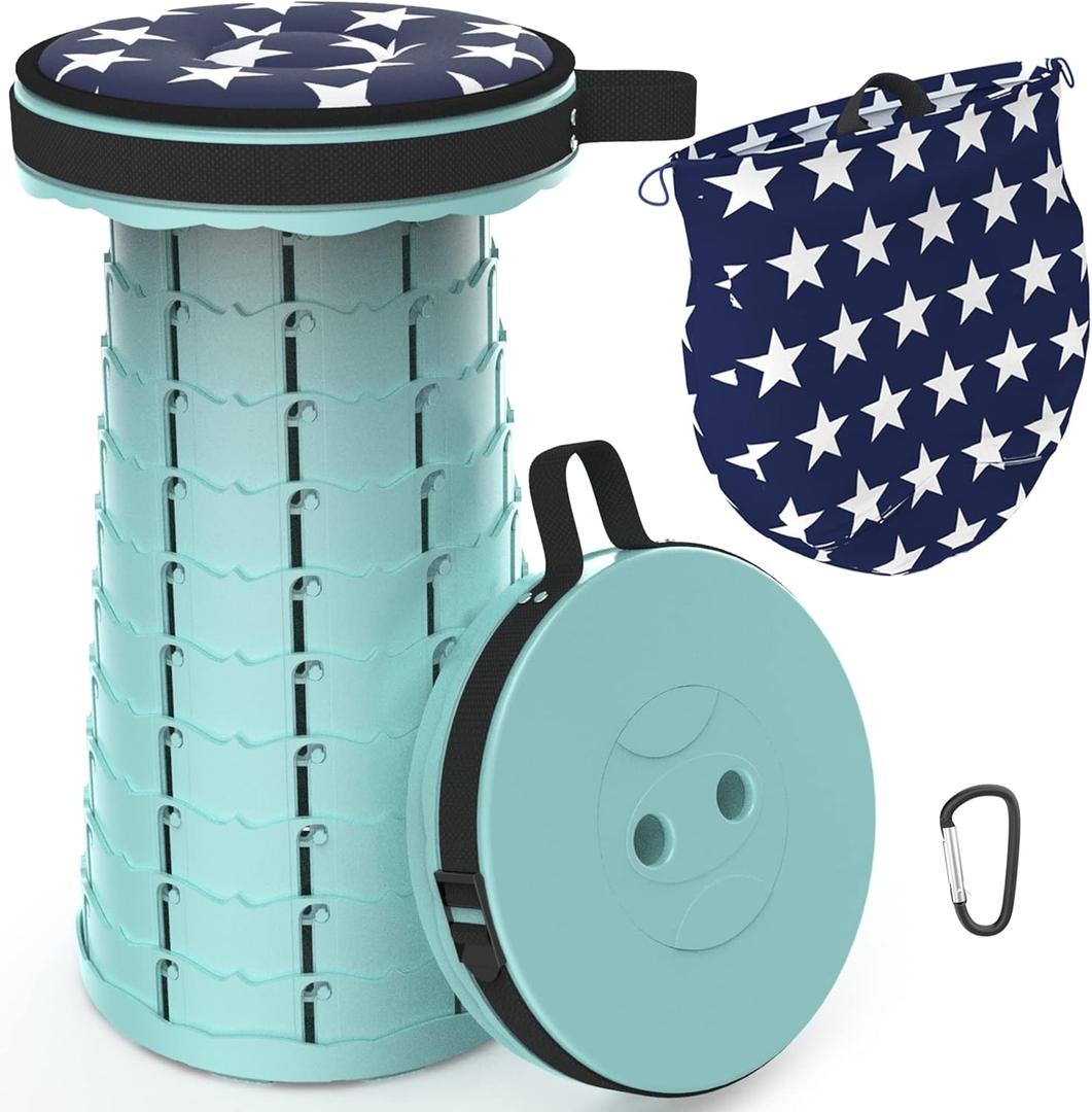 ALEVMOOM Portable Telescoping Stool Collapsible Stool with Cushion & Bag, Retractable Folding Stool for Adults Foldable Seat Sturdy Capacity 440 lbs for Camping Fishing Hiking BBQ (Lake Green)