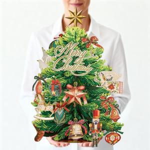 Christmas Tree Pop Up Card, 18 Inches Real Size Display 3D Merry Christmas Greeting Card, Forever Tree Holiday Dcor, Paper Flower Bouquet, Gift for Xmas Season, Includes Envelope & Message Note