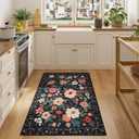 DUKINO 3x4 Area Rug, Lightweight Non Slip Washable Floral Rug, Indoor Low Pile & Non-Shedding Boho Design Carpets for Bedroom, Kitchen, Dining Room, Black