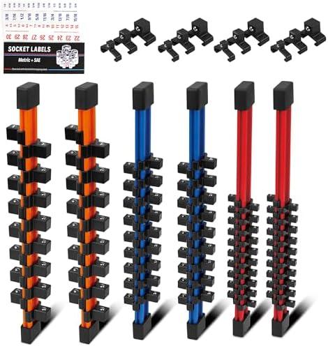 HORUSDY 6Pcs Double Sided Socket Organizer, 1/4-Inch, 3/8-Inch, 1/2-Inch, Premium Quality Socket Holders (6Pcs Double Sided Socket Organizer)