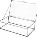 HighFree Vintage Glass Box with Lid - Clear Jewelry Glass Display Box Keepsake Box - Home Decor Decorative Box for Trinket Rings Bracelet (Silver, Medium)