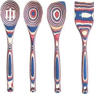 Pakka Wooden Spoons Set - Exotic Pakkawood Utensils for Serving & Cooking - Non-Stick, Slotted Spoon, Corner Spoon, and Spatula for All Cookware - Lightweight & Heat Resistant