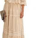 Women's Casual Off Shoulder Lace Maxi Dress Boho White Bridesmaid Wedding Evening Party Dresses, M