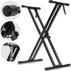 CAHAYA Adjustable Keyboard Stand 38.5in Double Braced X Style Digital Piano Stand with Locking Straps for 61 76 88 Keys CY0245