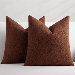 Fall Decorative Throw Pillow Covers 20 x 20 Inch, Set of 2, Thanksgiving Autumn Harvest Decor Boucle Cushion Pillow Cover for Couch Bedroom Sofa Living Room, Burnt Orange