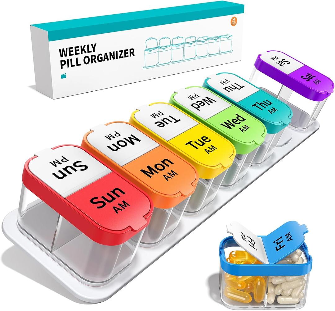 Daviky Extra Large Weekly Pill Organizer 2 Times a Day, XXL AM PM Pill Organizer 7 Day, Big Pill Case with Large Compartments, Daily Medicine Box to Hold Vitamin, Supplement and Medication