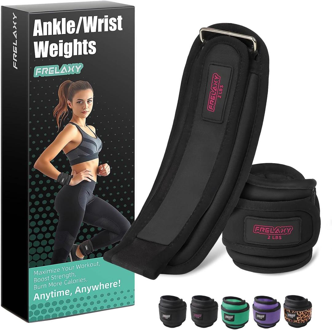 Frelaxy Ankle Wrist Weights for Women Men Kids, Comfy& Adjustable Leg Arm Weights Set for Walking, Gym, Yoga, Pilates, Dance, Cardio & Strength Training 1lb 2lbs 3lbs 1 Pair (Black/Pink)