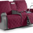 TAOCOCO Waterproof Loveseat Recliner Cover with Console, Non-Slip Reclining Loveseat with Console Cover with Pocket, Split Recliner Sofa Covers Furniture Protector for Pets Dogs(2 Seater, Wine)
