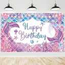 Mermaid Birthday Decorations, Purple Mermaid Birthday Backdrop Banner, Under The Sea Party Supplies & Ocean Room Decorations, Photo Background for Girls women