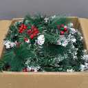 9FT Artificial Christmas Garland with LED Light Battery Operated Light Garland with 30 LED Warm Lights and 18 Red Berries for Mantle Stairs Fireplace Xmas Decoration