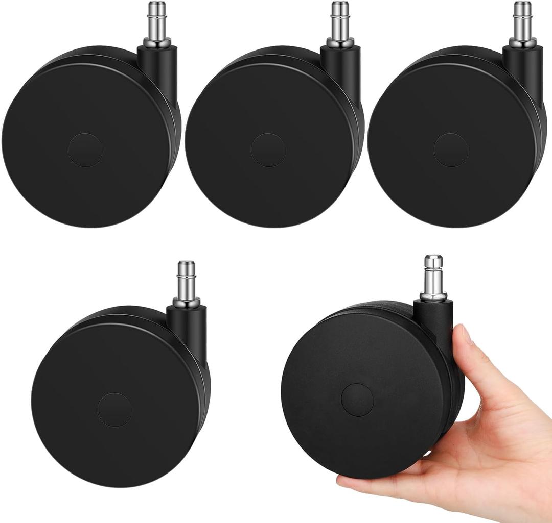 5 Pcs 4'' Extra Large Chair Wheels for Carpet Heavy Duty Office Twin Chair Casters Replacement 7/16 x 7/8 Grip Ring for Furniture Hardwood Floor Computer Desk Safe Rotating Wheels(Black)