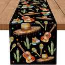 3 x Cinco de Mayo Table Runner Guitar Cactus Hat Black Runner Mexican Fiesta Kitchen Dining Table Decoration Home Party Supplies 13x72 Inch