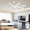 JSAITEE Ceiling Fan with Light and Remote/APP Control, 72 inch Large Low Profile Ceiling Fans for Living Room Patio, Quiet DC Reversible Motor, 6 Speed, 3CCT, Dimmable, Dual Finish 8 Blades, White