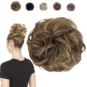 Juvabun Messy Bun Scrunchie Mix Walnut – Volumizing Soft Synthetic Updo for Quick Styling, Hair buns hair piece, Comfortable All-Day, Hair Bun Scrunchies