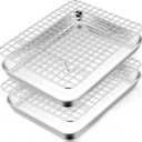 TeamFar Toaster Oven Pan with Rack Set, 9 x 7 x 1 Inch Stainless Steel Mini Baking Pan Tray with Grid Rack for Baking Roasting Cooling, Non-Toxic & Heavy-Duty, Dishwasher Safe, (2 Pans + 2 Racks)