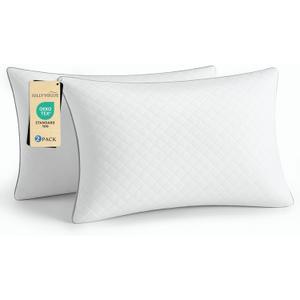 JOLLYVOGUE King Pillows 2 Pack, Oeko-Tex Certified Bed Pillows for Side, Back, and Stomach Sleepers - Medium Support Down Alternative Filling, Machine-Washable