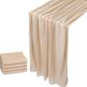 WELTRXE 4 Pack Champagne Chiffon Table Runner 30x120 Inches Romantic Sheer Wedding Table Runner Glitter Brown Tulle Fabric Party Table Decorations for Wedding, Birthday Party, Bridal & Baby Shower