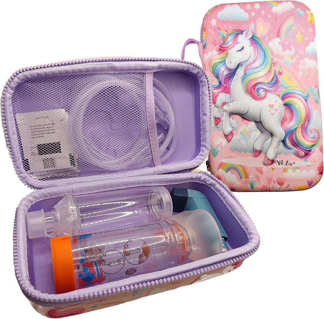 Unicorn Kids Inhaler & Spacer Semi-Rigid EVA Case  Protective Asthma Travel Bag for Inhalers, Chambers & Portable Nebulizers  Washable Organizer - (Only the Case)