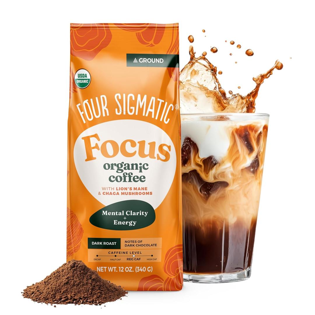 FOUR SIGMATIC Organic Focus Mushroom Ground Coffee, 12 OZ (EXP 10/02/27)