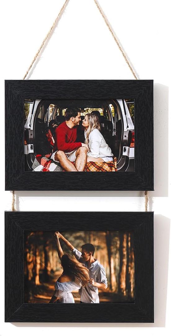 4x6 Wall Hanging Picture Frames, Black 2 Opening Collage Photo Frames.