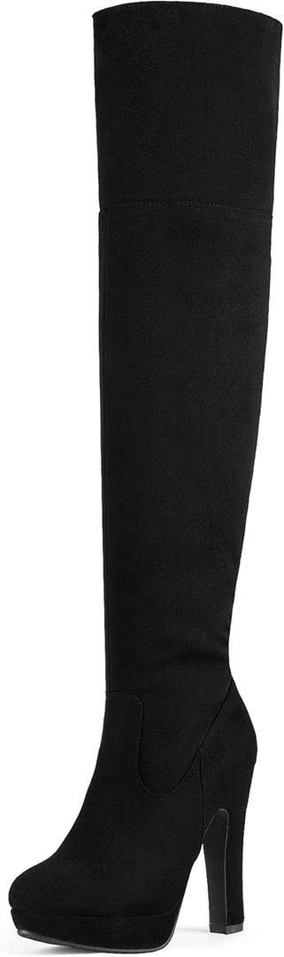 DREAM PAIRS Women's HIGHPLAT Black Chunky Thigh High Over The Knee High Heel Boots (10)
