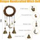 Set of 2 Witch Bells for Door  Featuring a Moon Wreath + Vintage Key, Said to Ward Off Negative Energy; Witches Bells Hanger for Front Door, Entryway & Doorknob; Witchy Decor