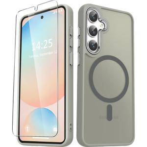 for Samsung Galaxy S25+ Plus Case, Matte Magnetic Phone Case with 1 Screen Protector, Support for Magsafe, Translucent Frosted Shockproof Protective Cover for Samsung Galaxy S25+ Plus, Titanium Gray