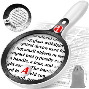 Large Magnifying Glass with Lights,10X 25X 45X Handheld Lighted Magnifier, 5.5in Page Magnifier 36 LED Lights, Magnifying Glass for Reading Small Prints & Low Vision Seniors with Aging Eyes (Black)