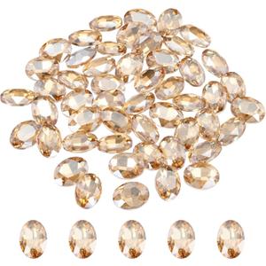 MECCANIXITY 100Pcs Oval Pointed Back Rhinestone, 10 x 14 mm Oval Faceted Glass Rhinestone Gems Pointed Back Faceted Glass Beads for Jewelry Making DIY Crafts Shoes Crystal, Champagne