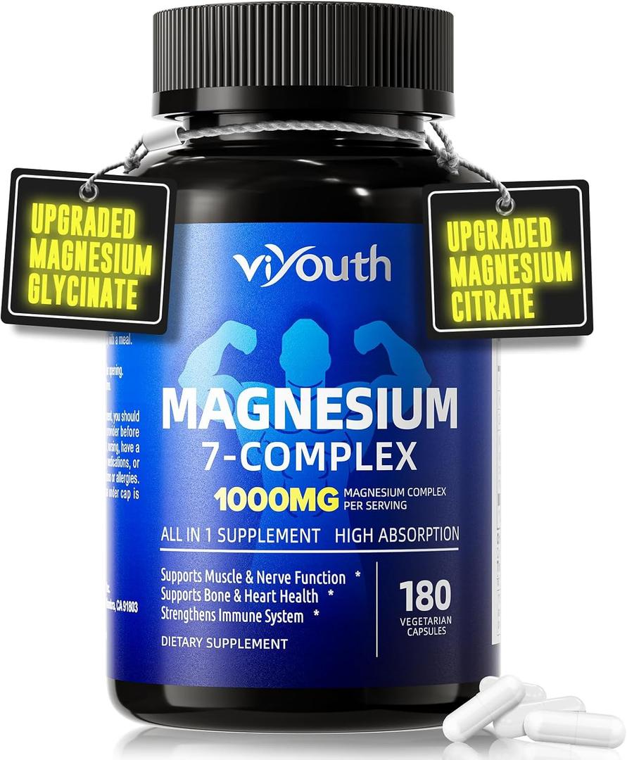 Magnesium 7 Complex Supplement Advanced for Sleep & Muscle, 180 Capsules, EXP: 04/2029
