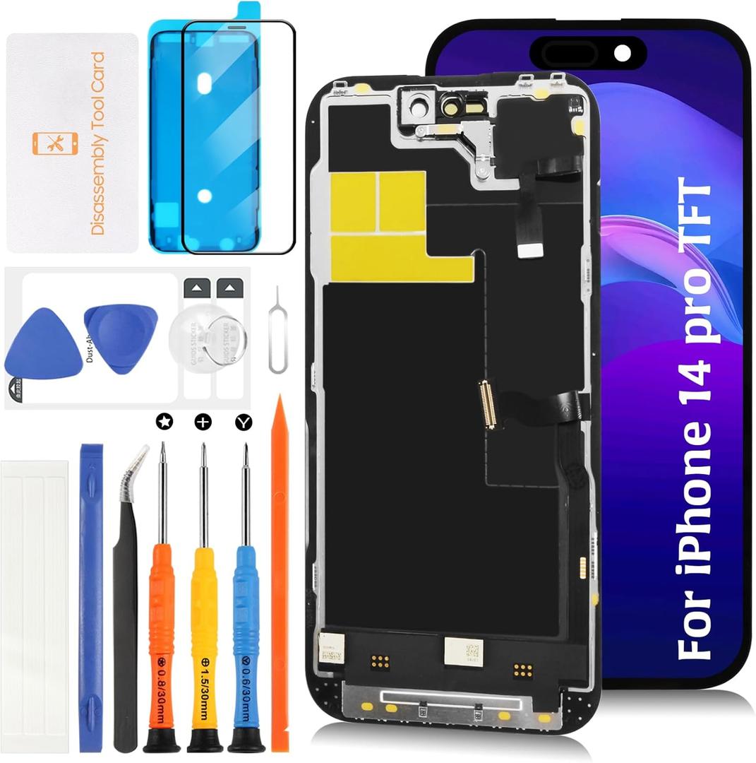 TFT for iPhone 14 Pro LCD [120Hz Promotion & Proximity Sensor Cable] Screen Replacement Display Touch Digitizer Assembly Similar Notch A2890 A2650 A2889 A2892 A2891 with Repair Tools