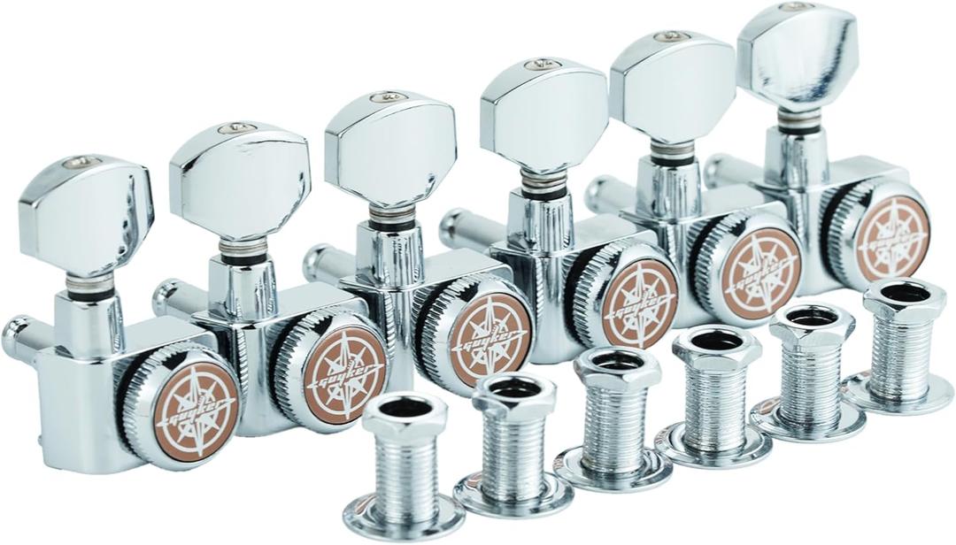 Guyker 6 In-line Guitar Locking Tuners  1:18 Locking Tuning Key Pegs Tuners  Chrome