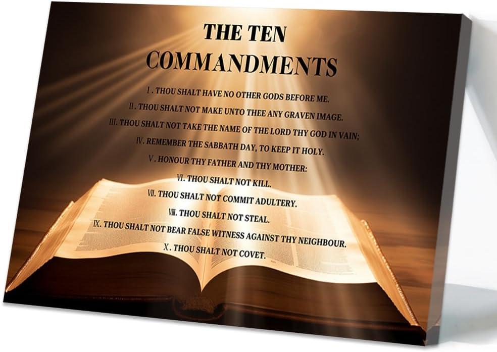 CCWORKERRY The Ten Commandments Wall Art 10 Commandments Pictures Wall Decor Bible Verse Painting Canvas Art Christian Artwork Prints Religious Church Room Living Room Decor Frame (gold,12W x 18L)