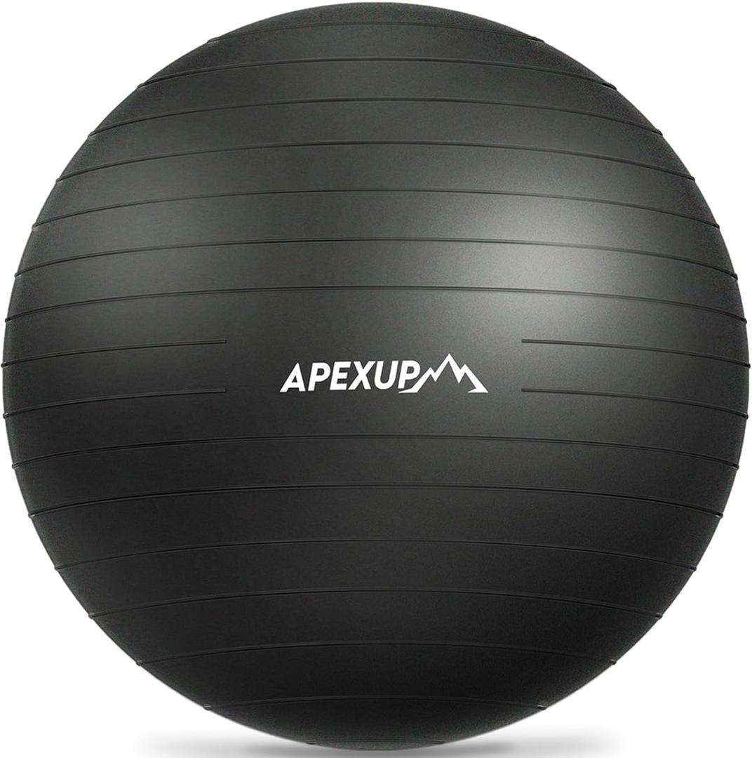 APEXUP Yoga Ball Exercise Ball Anti Slip Heavy Duty for Fitness, Balance & Core Workout (M (19"~22) 55cm, Black)