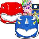 Power Rangers Masks Set - Bundle 2 Pack with Red and Blue Power Ranger Masks for Dress Up Pretend Play, Stickers, More | Costume Accessories for Kids