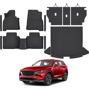 Floor Mats Cargo Liner with Backrest Mat for 2026 Mazda CX-5/CX5 | All Weather TPE Rubber Liners Full Set wih Door Sill Protectors Automotive Mats for Mazda CX5 2026 Accessories