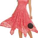 Meetjen Women's Lace Cocktail Party Dress 2025 Handkerchief Hem Bridesmaid Prom Formal Dresses for Wedding Guest (3X-Large, Coral)