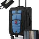 Carry On Luggage 22x14x9 Airline Approved, 22-Inch Suitcases with Spinner Wheels, Softside Carry-on Luggage with TSA Lock for Men Women Business Trip, Lightweight Large Capacity Luggage for Travel (Black&Blue)