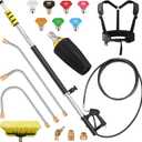 24FT Telescoping Pressure Washer Extension Wand, Power Washer Extension Wand, Solar Panel Cleaner Pole with Turbo Nozzle, Brush Head, 7 Nozzle Tips, 3 Adapters & Harness