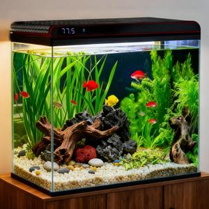 Coospider 20 Gallon Glass Fish Tank, Aquarium Starter Kit, Simple Self-Cleaning Aquarium with 3-Color LED Lights, with Quiet Filter Pump, with Temperature Monitoring for Fish, Shrimp, Kids Gift Ideas